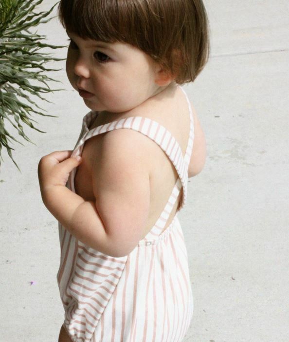 Pehr│Criss-Cross One-Piece吊帶條紋連身衣．Peony