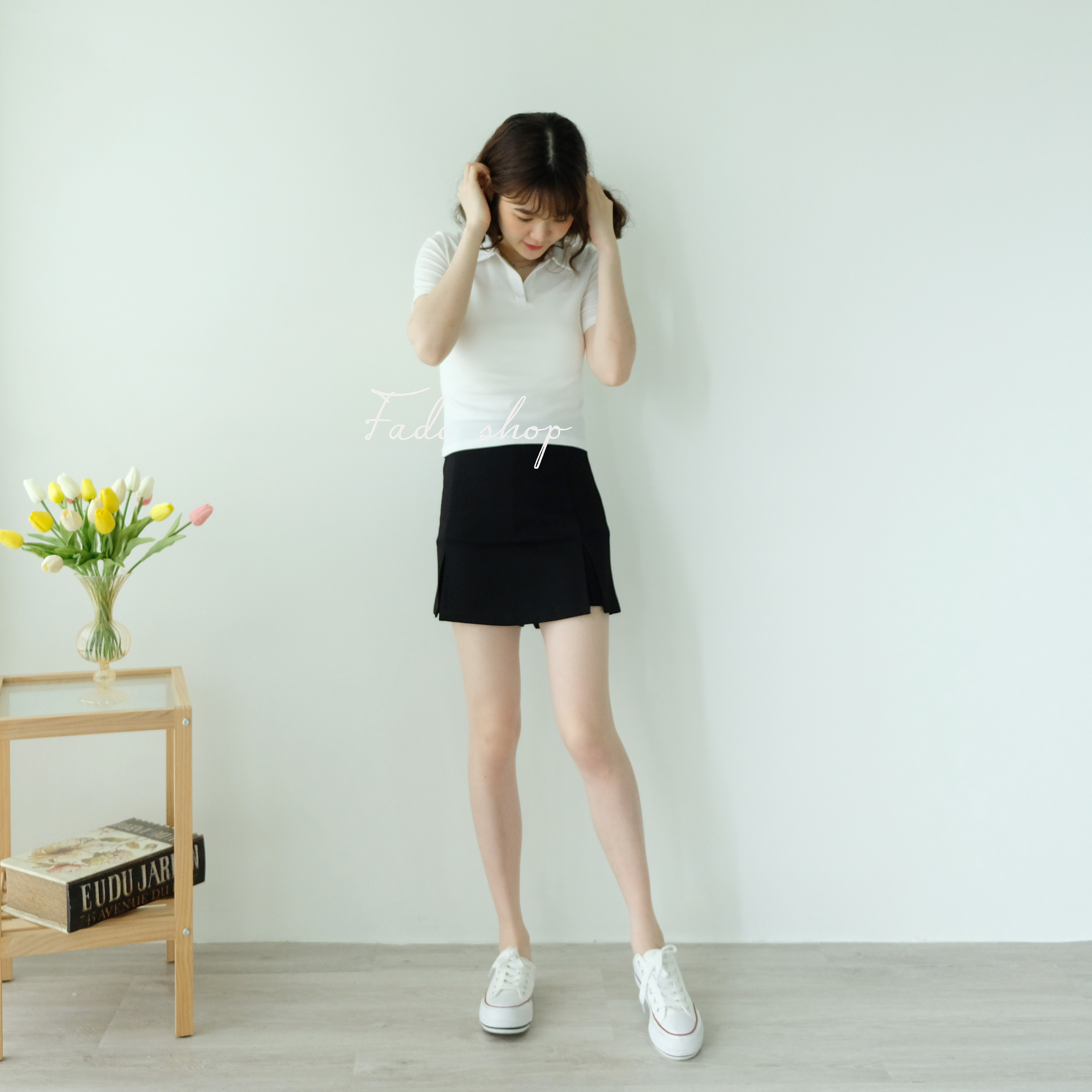 法朵Fado Shop｜前開岔彈力褲短裙 275B001 黑 M-L