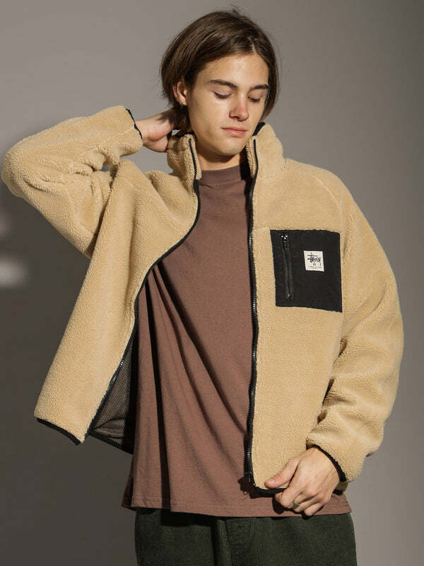 胸前口袋LOGO 羊羔絨 毛毛 外套 夾克 卡其色