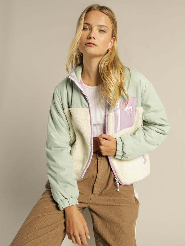 Stussy Fairway Sherpa 外套 夾克 奶油綠混搭 女