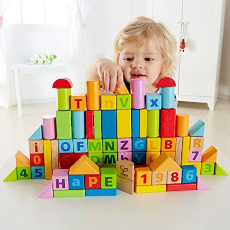 Wooden Building Block Set with Cotton Storage Bag, E8022