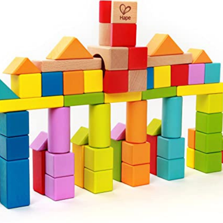 Wooden Building Block Set with Cotton Storage Bag, E8022