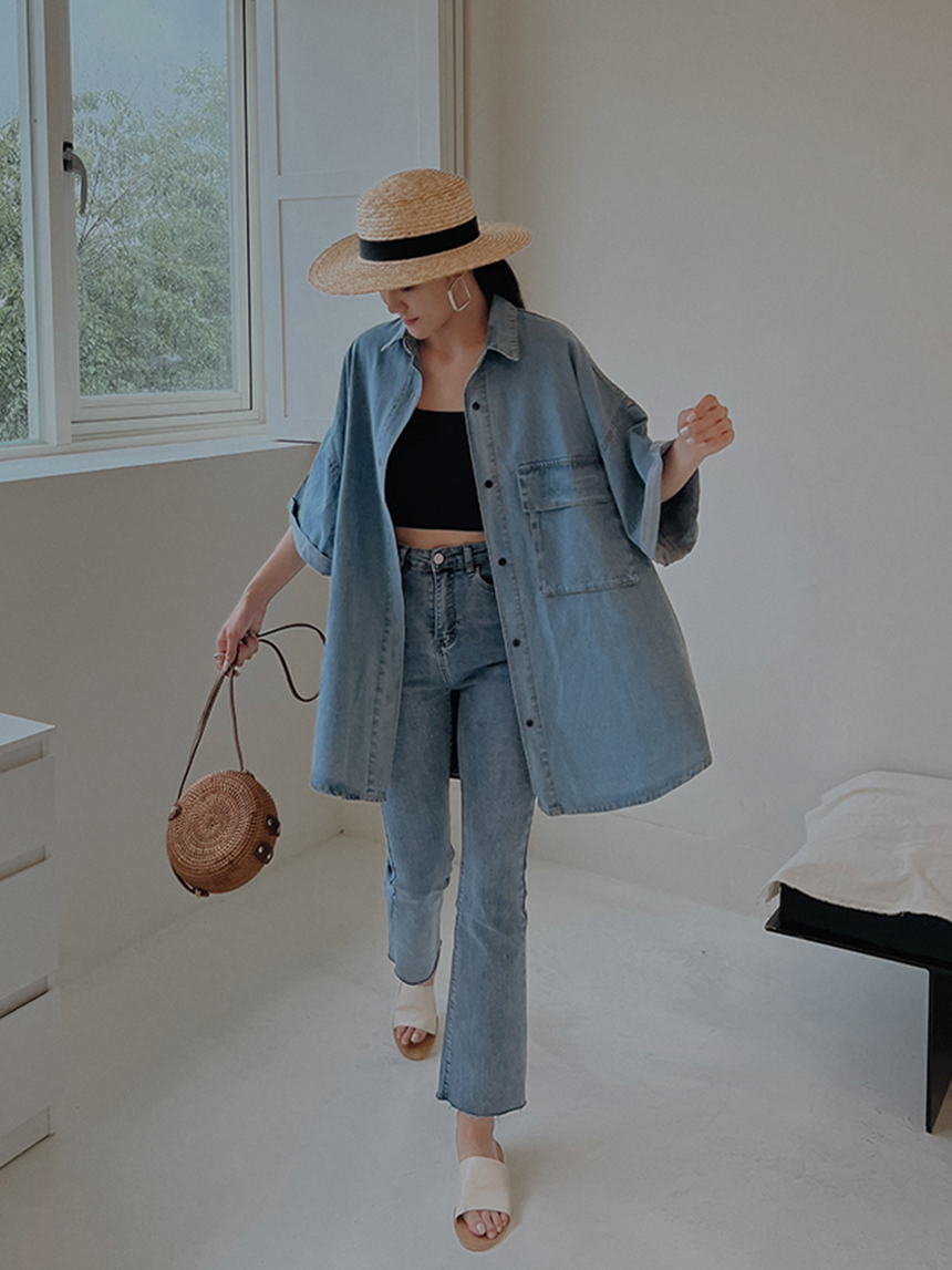 牛仔微喇叭落地褲*2色