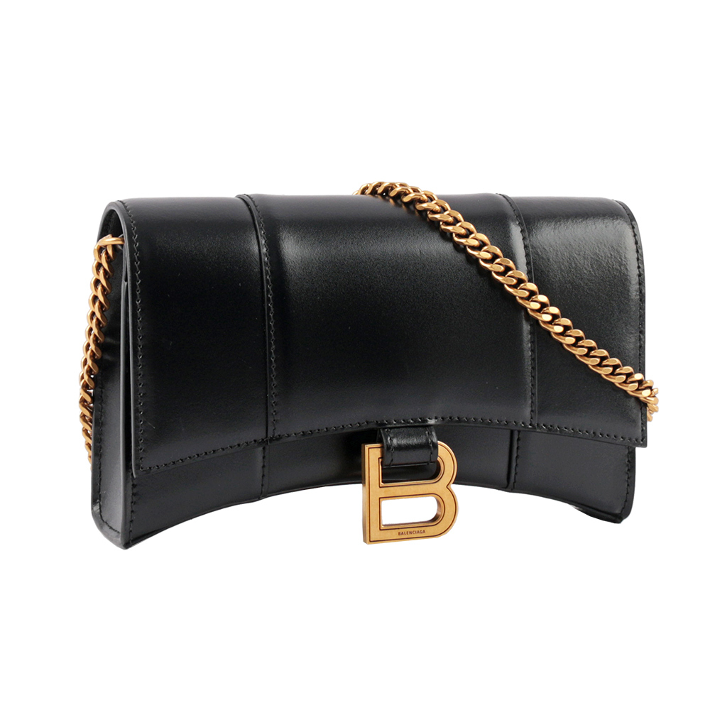 【BALENCIAGA】Hourglass 小牛皮皮夾式鏈包WOC(黑色)