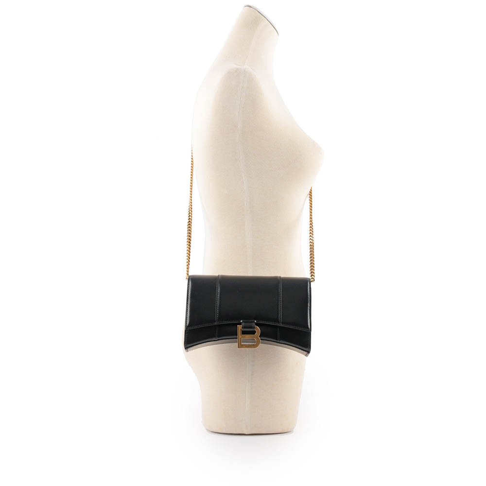 【BALENCIAGA】Hourglass 小牛皮皮夾式鏈包WOC(黑色)