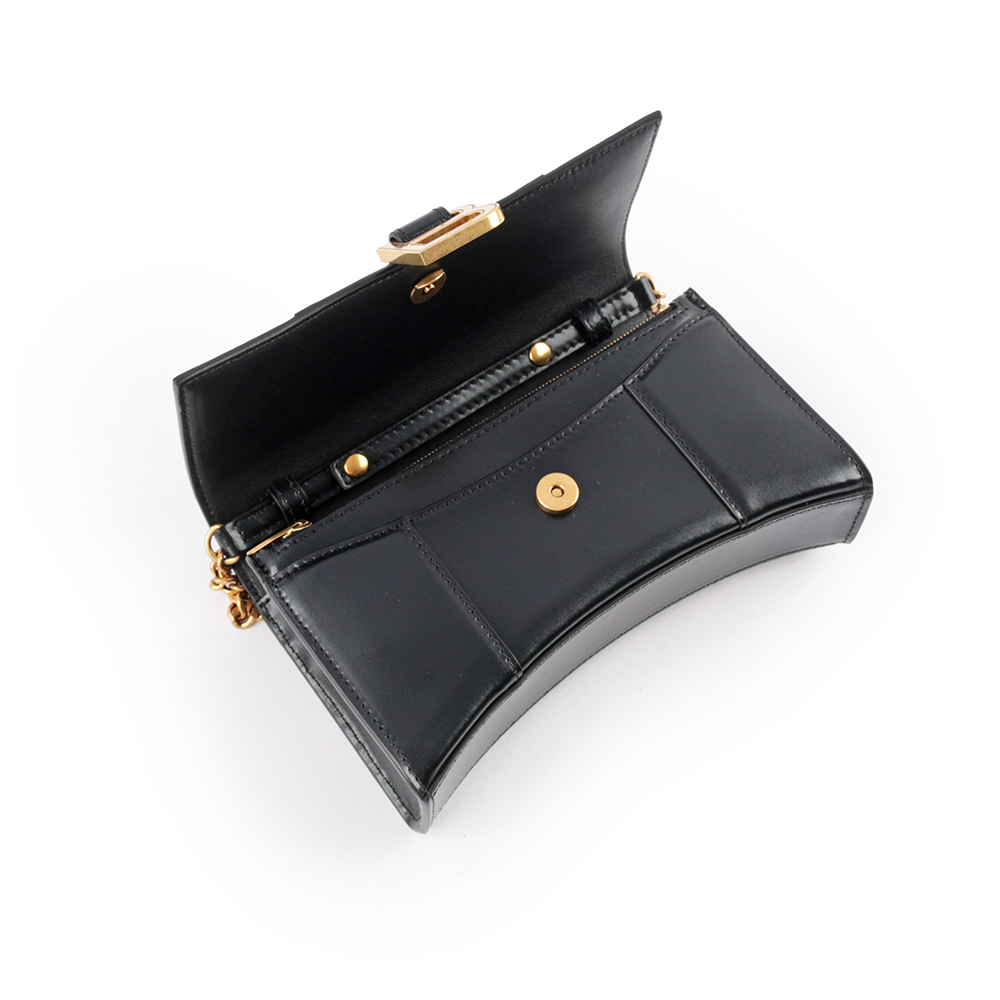 【BALENCIAGA】Hourglass 小牛皮皮夾式鏈包WOC(黑色)