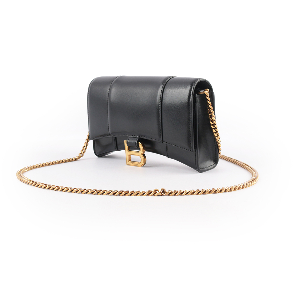 【BALENCIAGA】Hourglass 小牛皮皮夾式鏈包WOC(黑色)