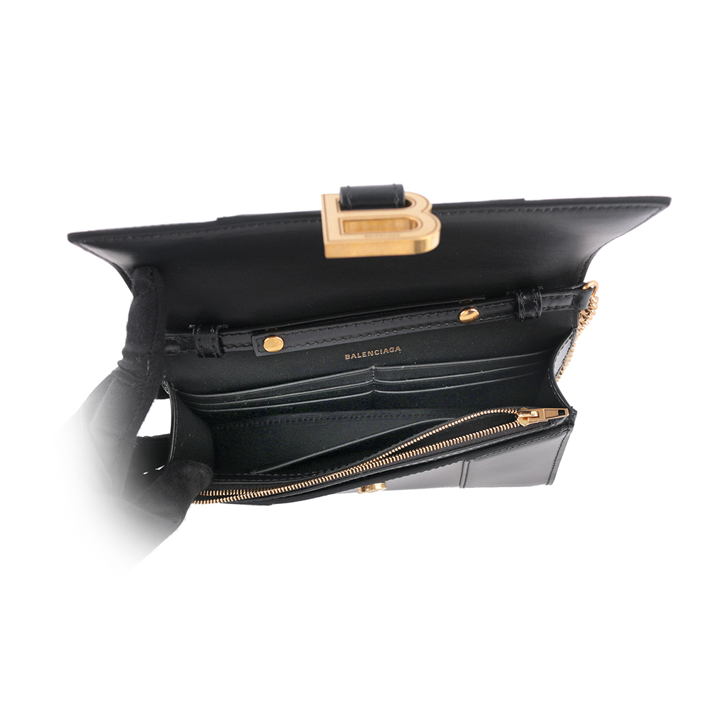 【BALENCIAGA】Hourglass 小牛皮皮夾式鏈包WOC(黑色)