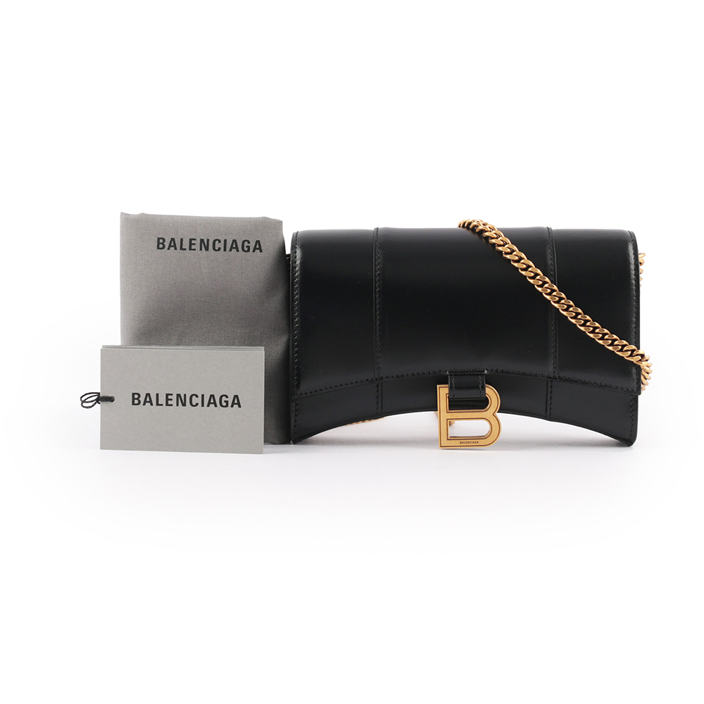 【BALENCIAGA】Hourglass 小牛皮皮夾式鏈包WOC(黑色)