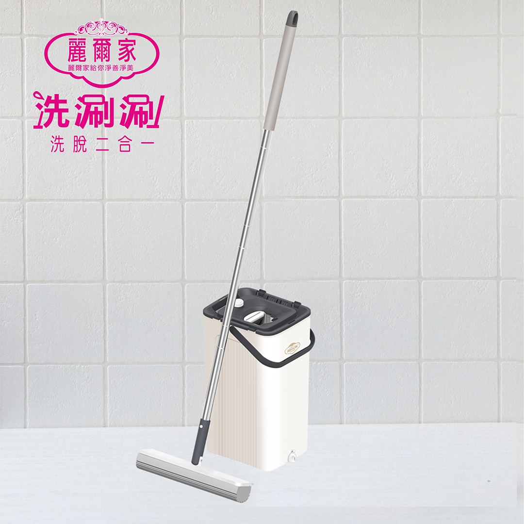 【 LIERJIA 麗爾家】專利二合一免沾手膠棉拖(1桿+1桶+棉頭x2)