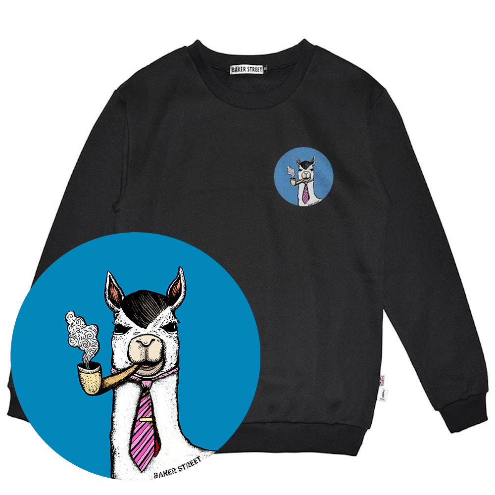 Little Stamp: Smokin' Alpaca 藍圈煙斗 高磅數長袖圓T