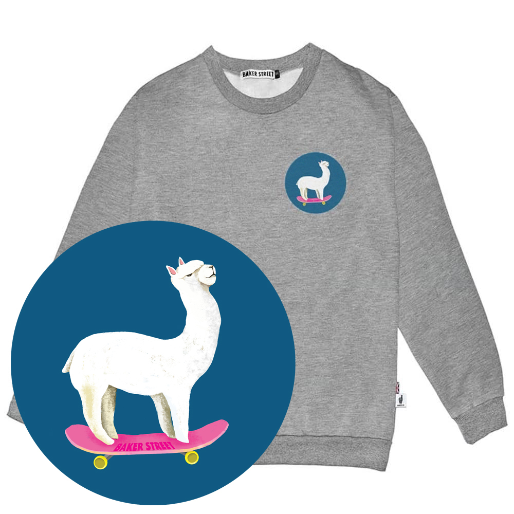 Little Stamp: Sk8er Alpaca 滑板羊駝 高磅數長袖圓T