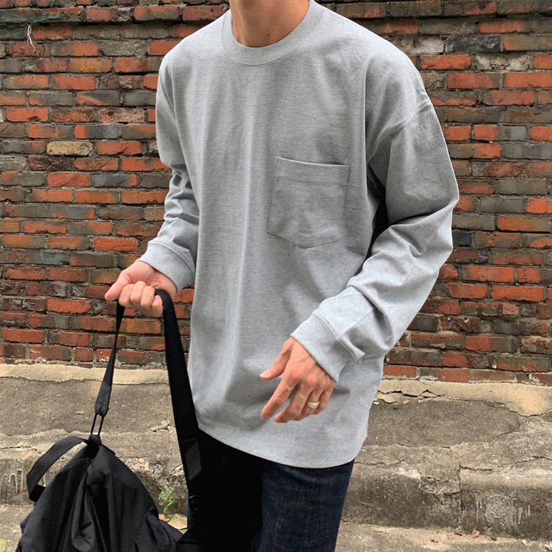 寬鬆口袋長袖上衣 / 灰 / 不提供退換貨