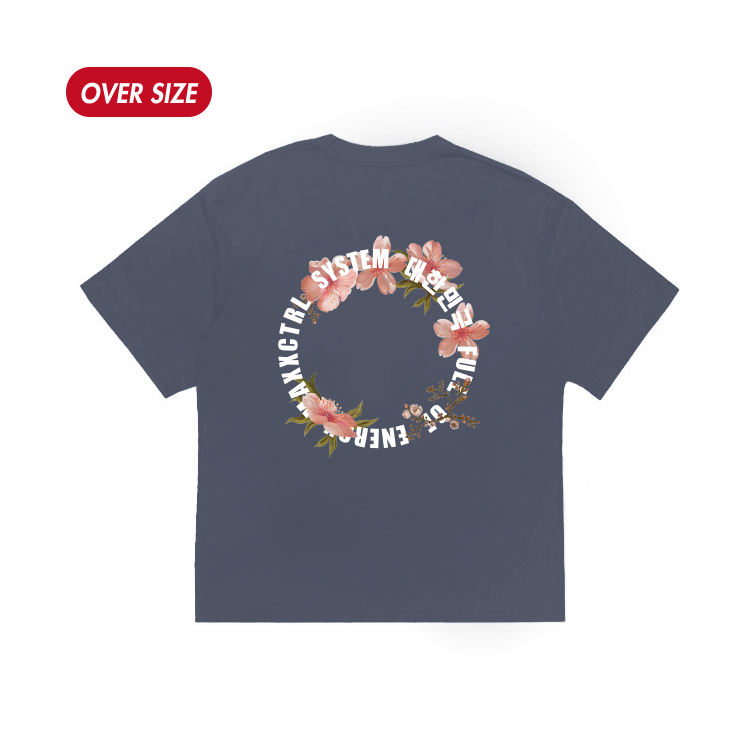 MAXXC 韓文花卉短T-灰藍