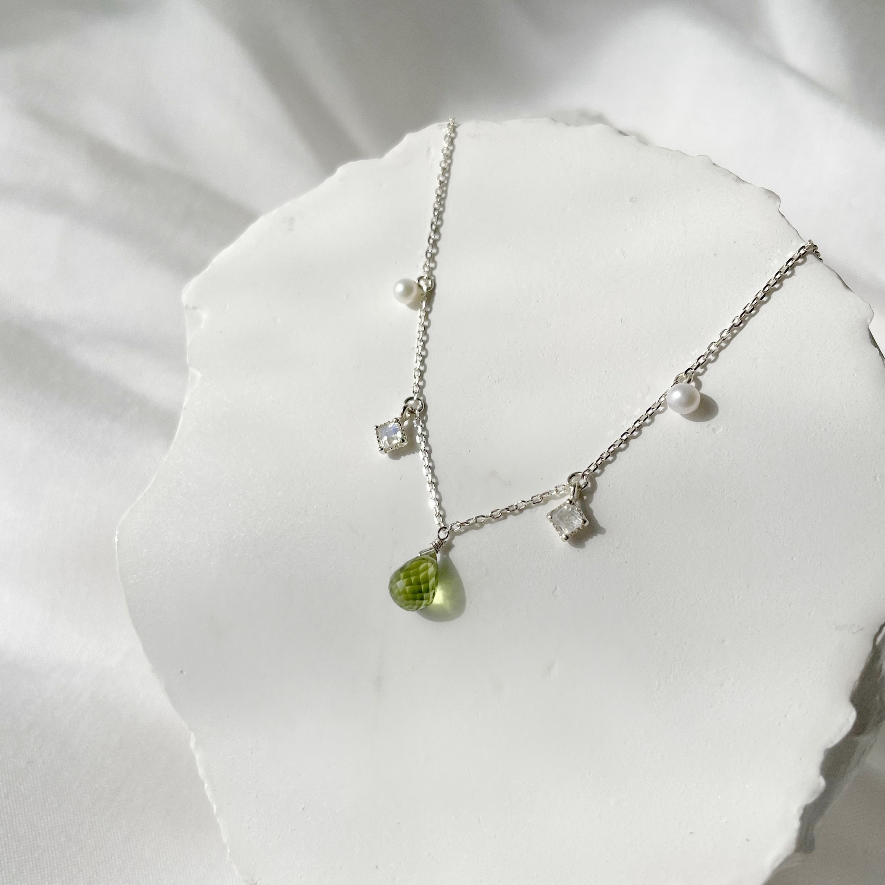 Tears橄欖菱形月光珍珠項鍊