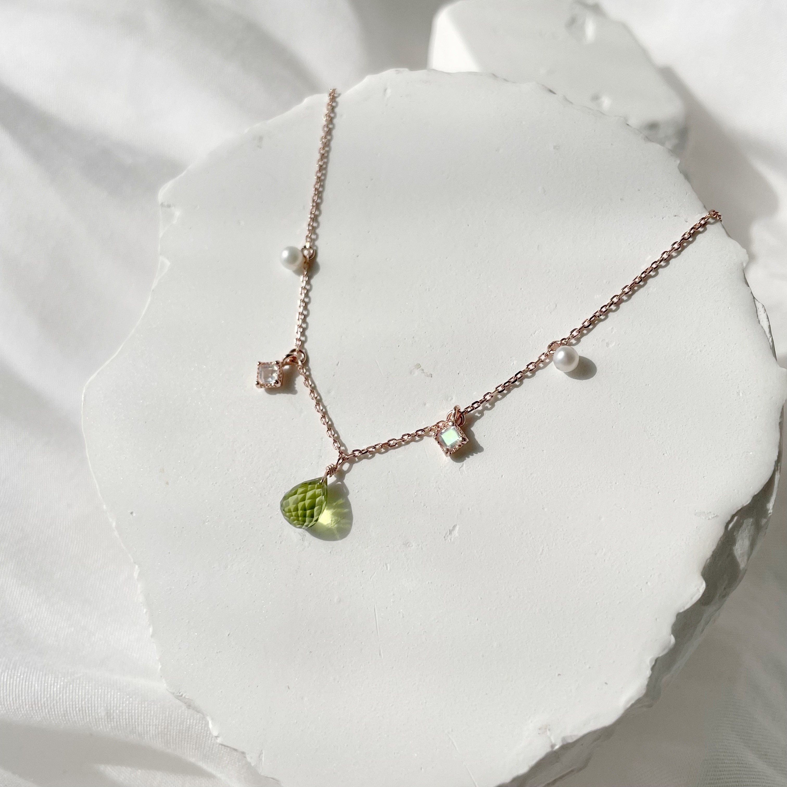 Tears橄欖菱形月光珍珠項鍊