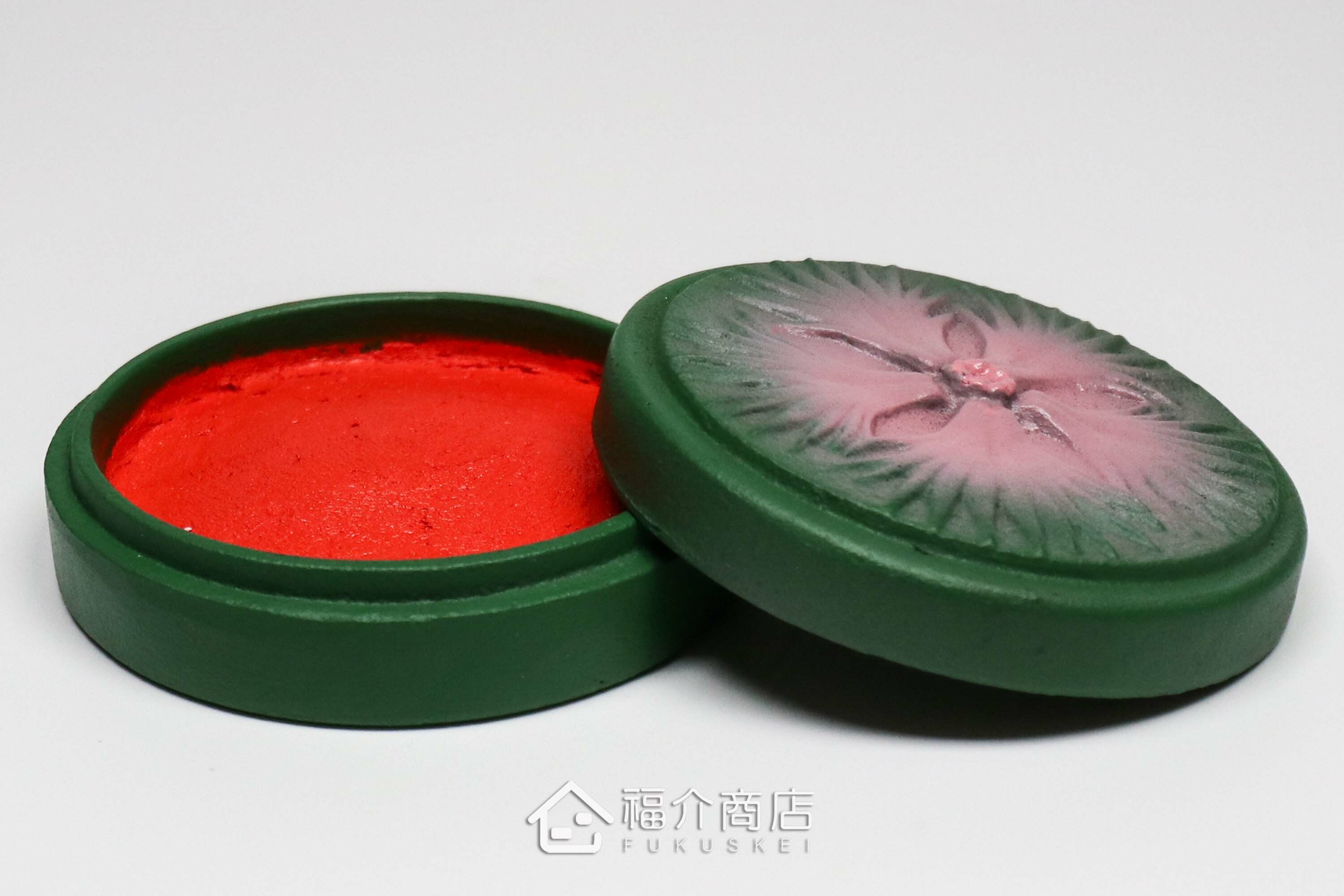 撫子花造型的朱紅色印泥盒