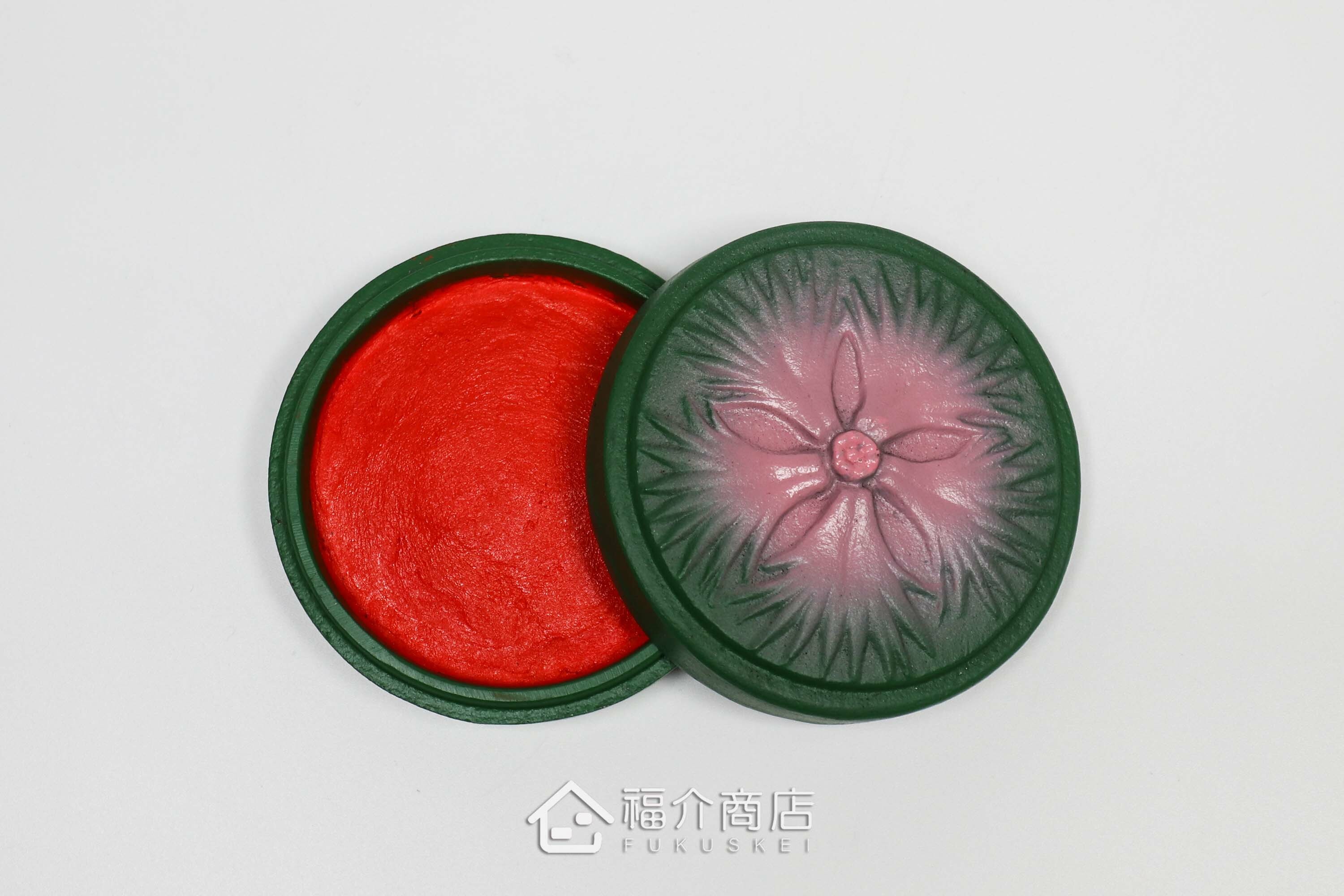 撫子花造型的朱紅色印泥盒