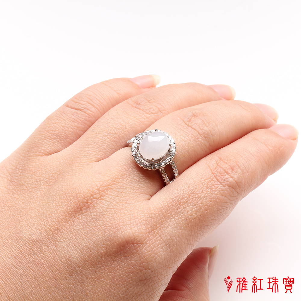 【雅紅珠寶】絲絲動人天然4克拉冰糯種白翡翠戒指-活圍設計-R0236