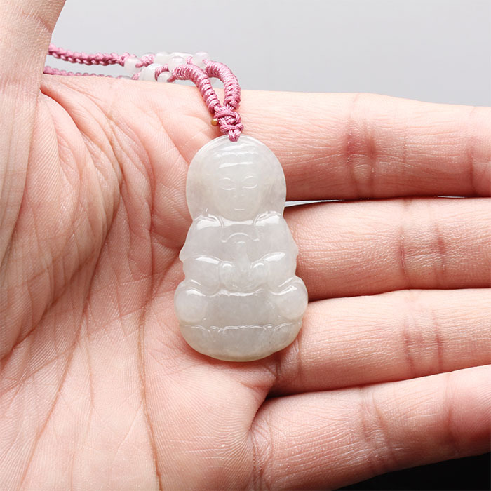 【雅紅珠寶】觀世音菩薩天然冰種白翡翠項鍊玉墜子-N0226