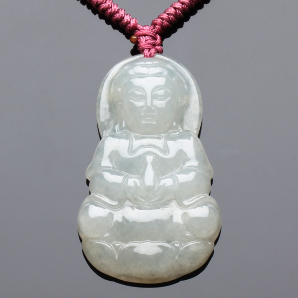 【雅紅珠寶】觀世音菩薩天然冰種白翡翠項鍊玉墜子-N0226