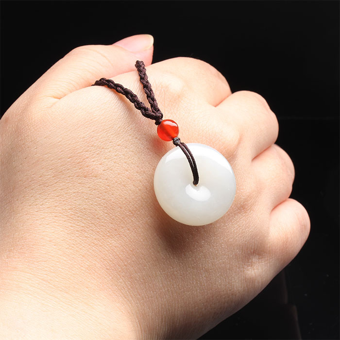 【雅紅珠寶】溫潤圓滿天然和闐羊脂白玉平安扣項鍊