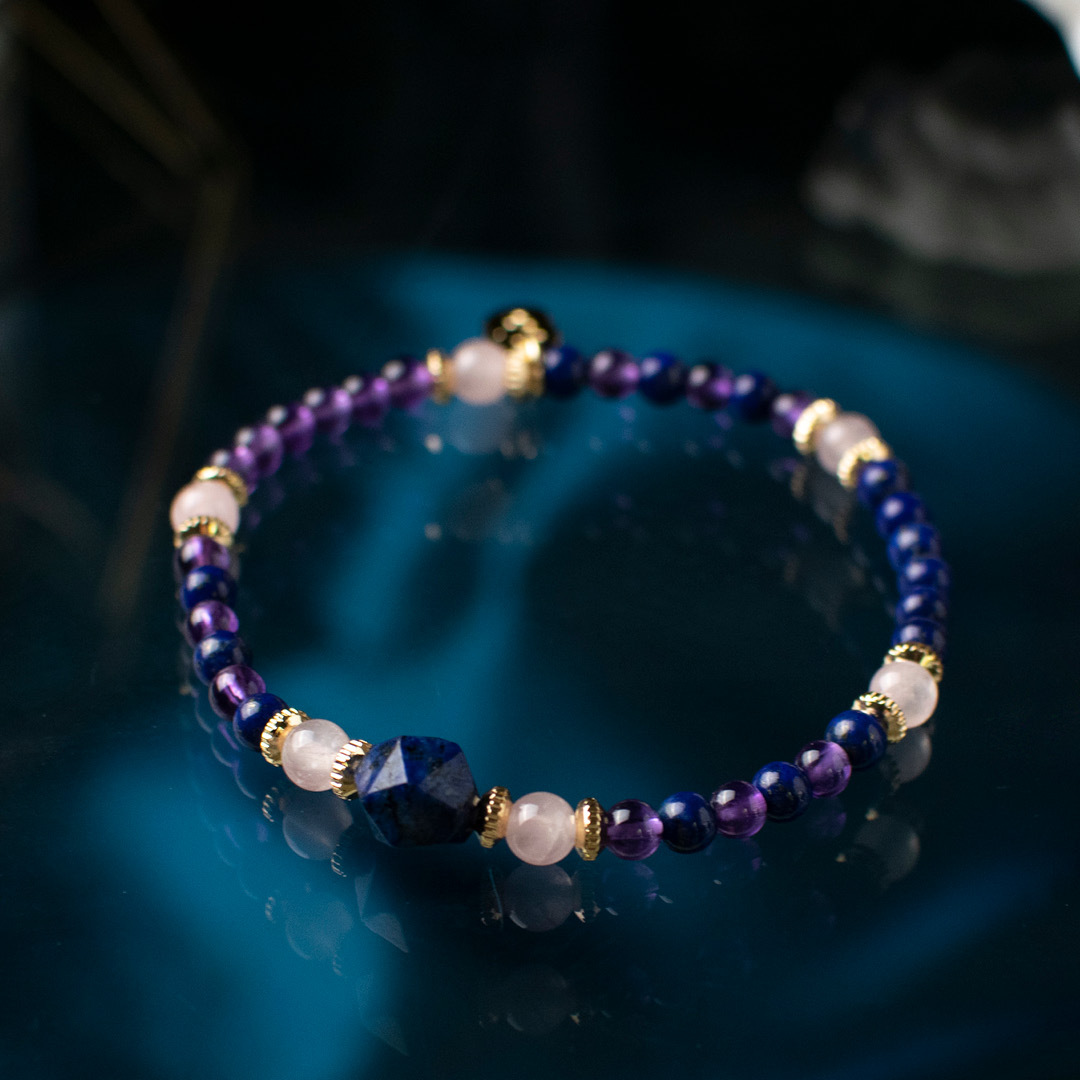 能量手鍊【天使之石】青金石粉水晶紫水晶手鍊