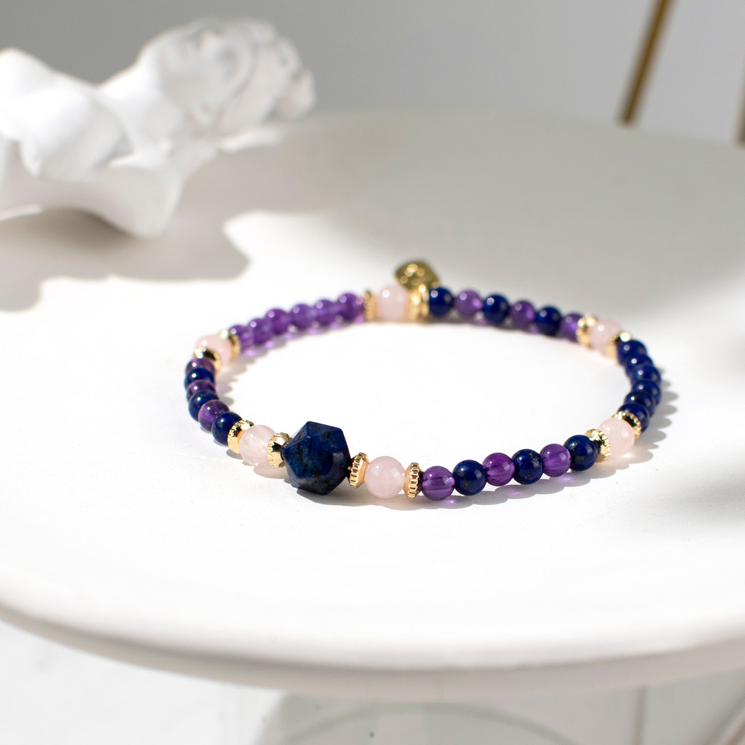 能量手鍊【天使之石】青金石粉水晶紫水晶手鍊