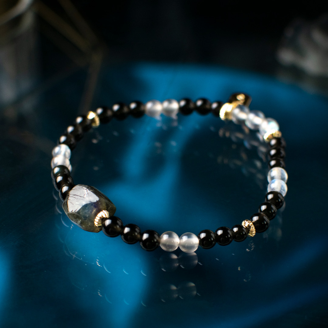 能量手鍊【天使之石】黑曜石月光石拉長石手鍊