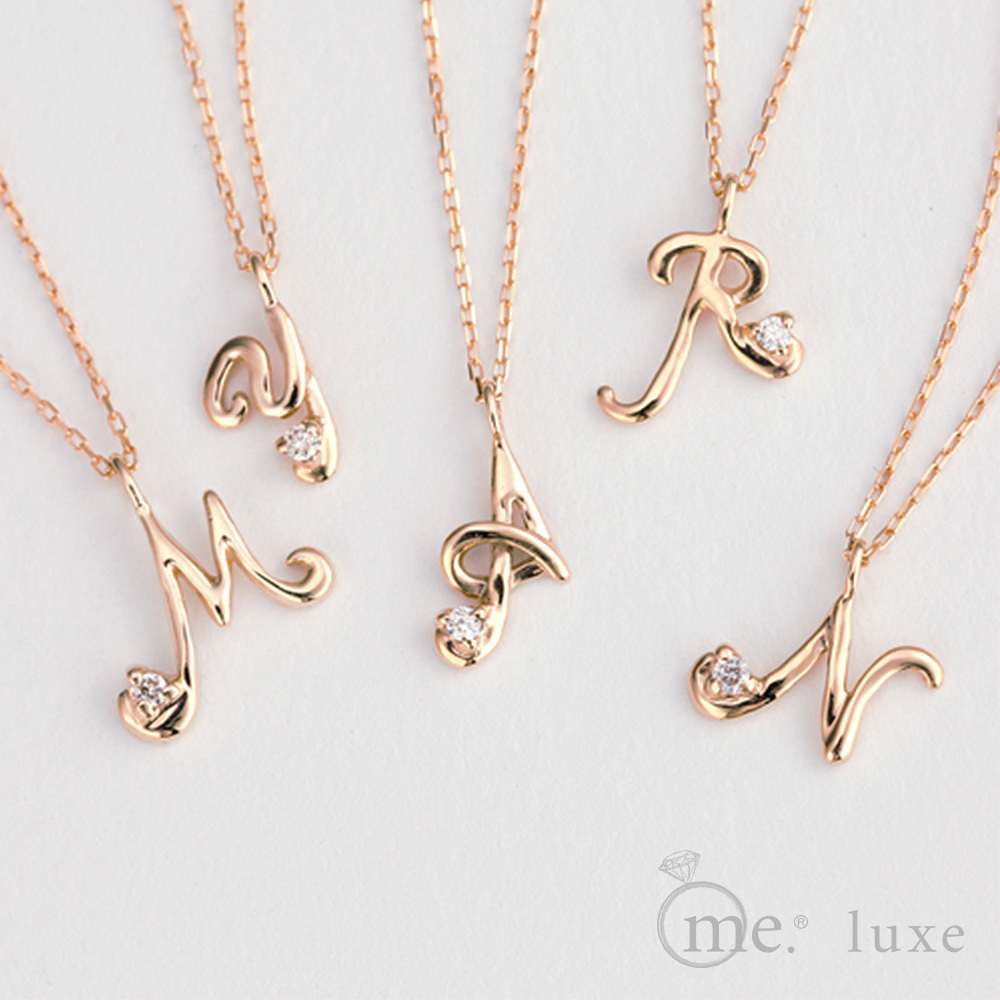 【me.luxe】K10玫金1分鑽字母鍊-N