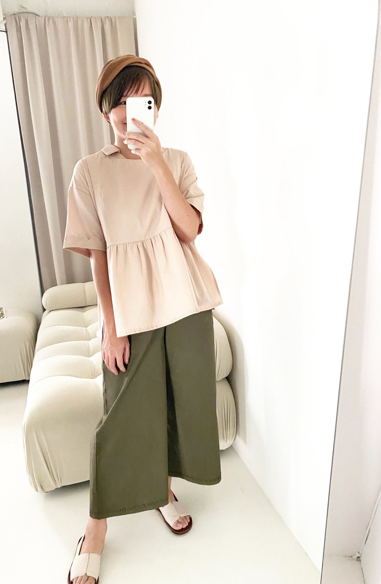 跳舞珊瑚壓摺寬褲-岩藻