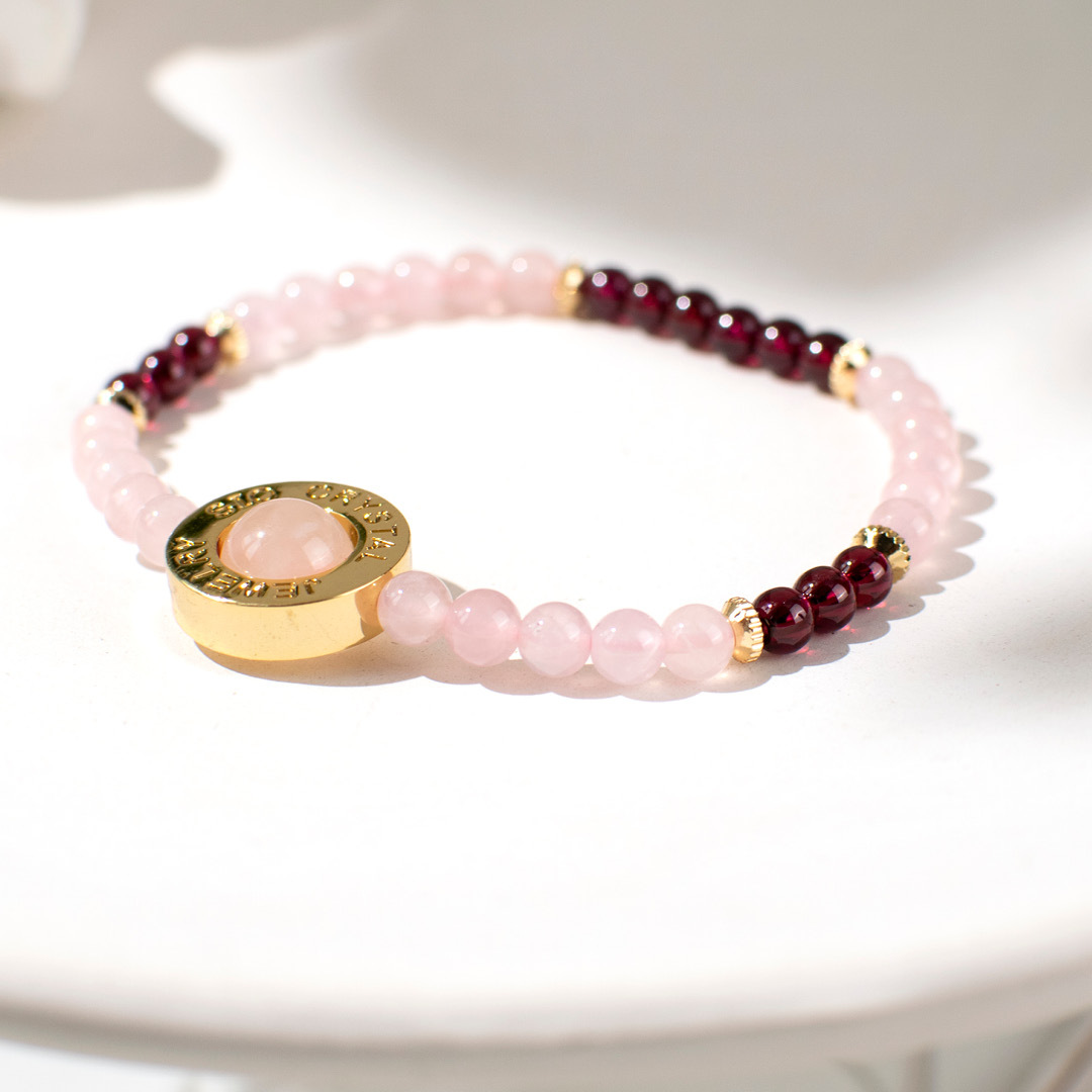 能量手鍊【日落玫瑰】粉水晶石榴石手鍊