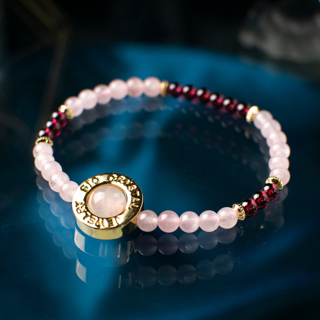 能量手鍊【日落玫瑰】粉水晶石榴石手鍊