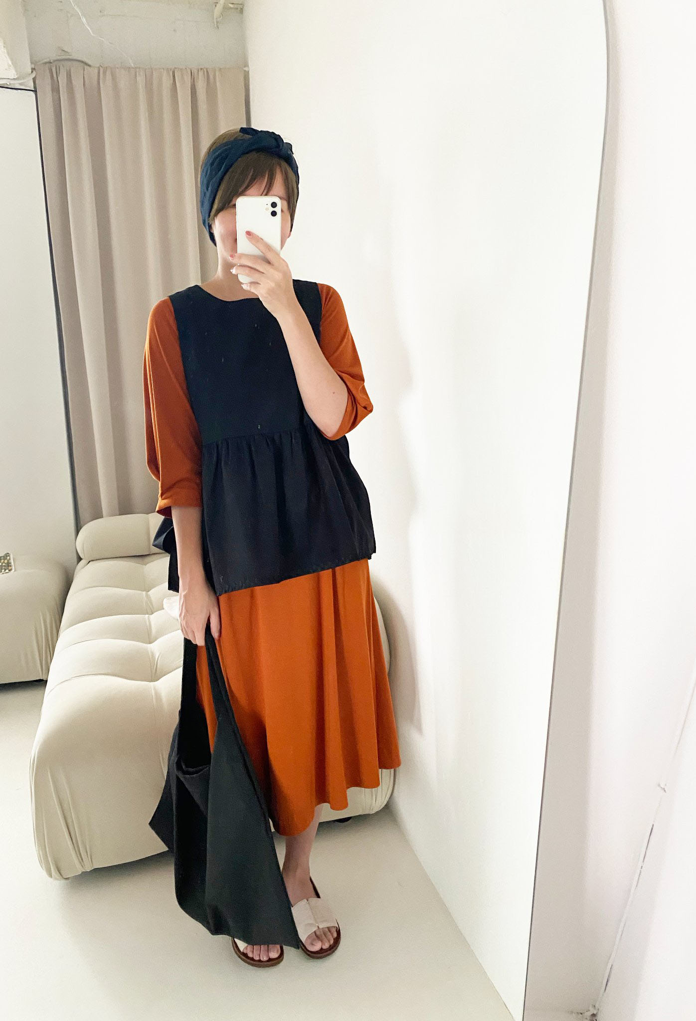 袖小釦針織包肩洋裝-大桔