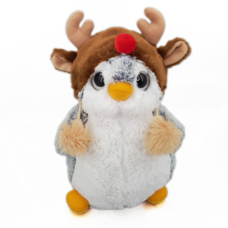 Penguin With Reindeer Hat Plush