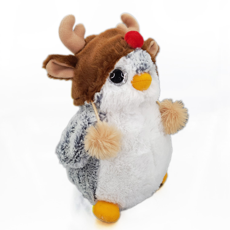 Penguin With Reindeer Hat Plush