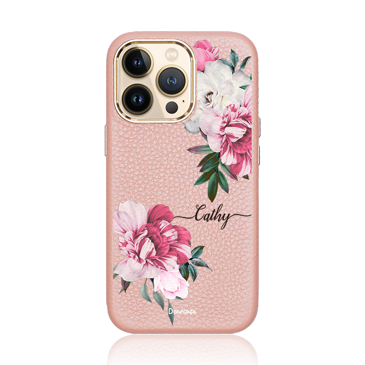 優雅淑女 蜜荔殼 蜜荔粉皮革殼 - (訂製名字) iPhone客製化手機殼