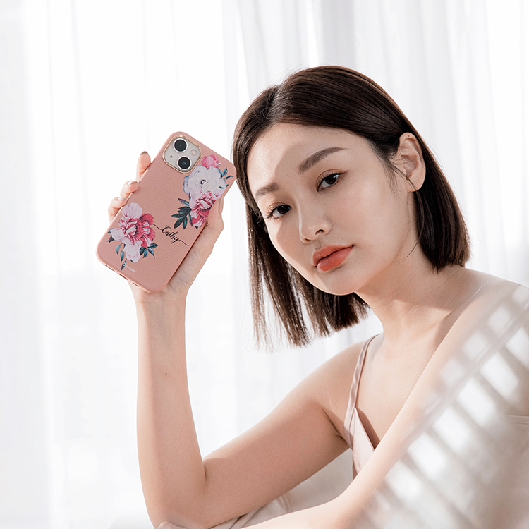 優雅淑女 蜜荔殼 蜜荔粉皮革殼 - (訂製名字) iPhone客製化手機殼