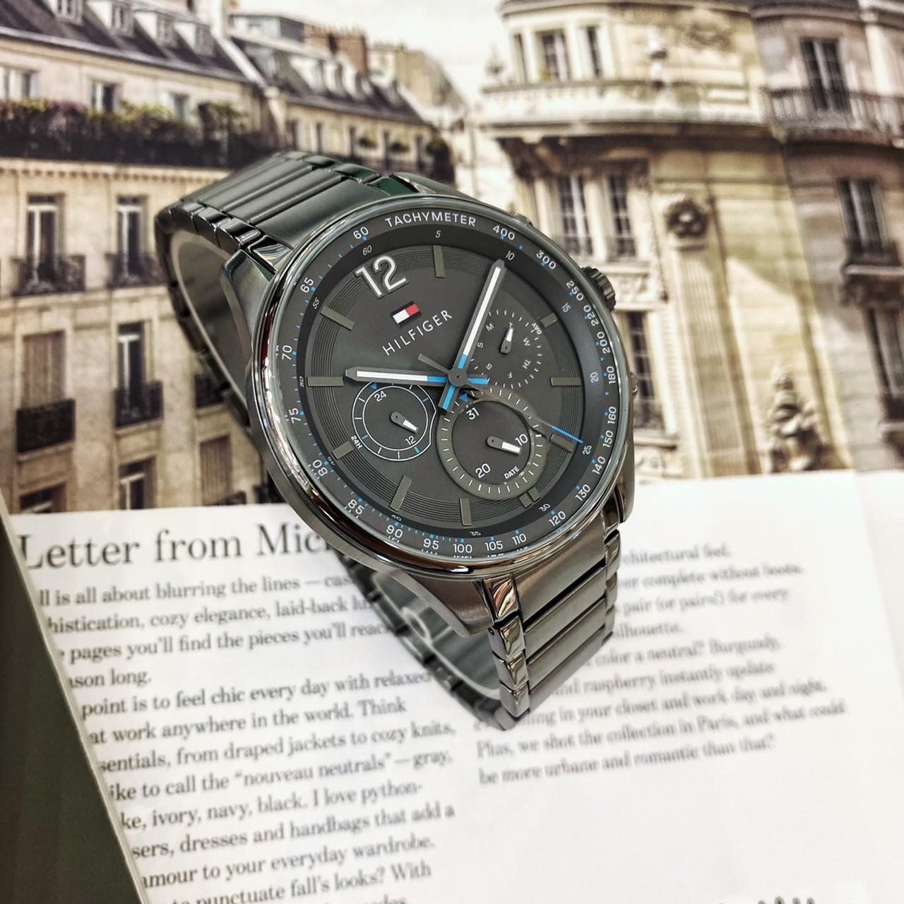 【Tommy Hilfiger】美式休閒灰色三眼男錶 1791975 44mm  現代鐘錶