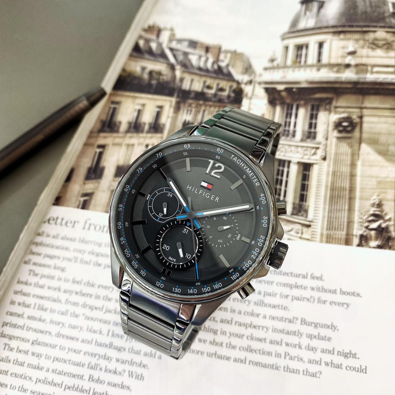 【Tommy Hilfiger】美式休閒灰色三眼男錶 1791975 44mm  現代鐘錶