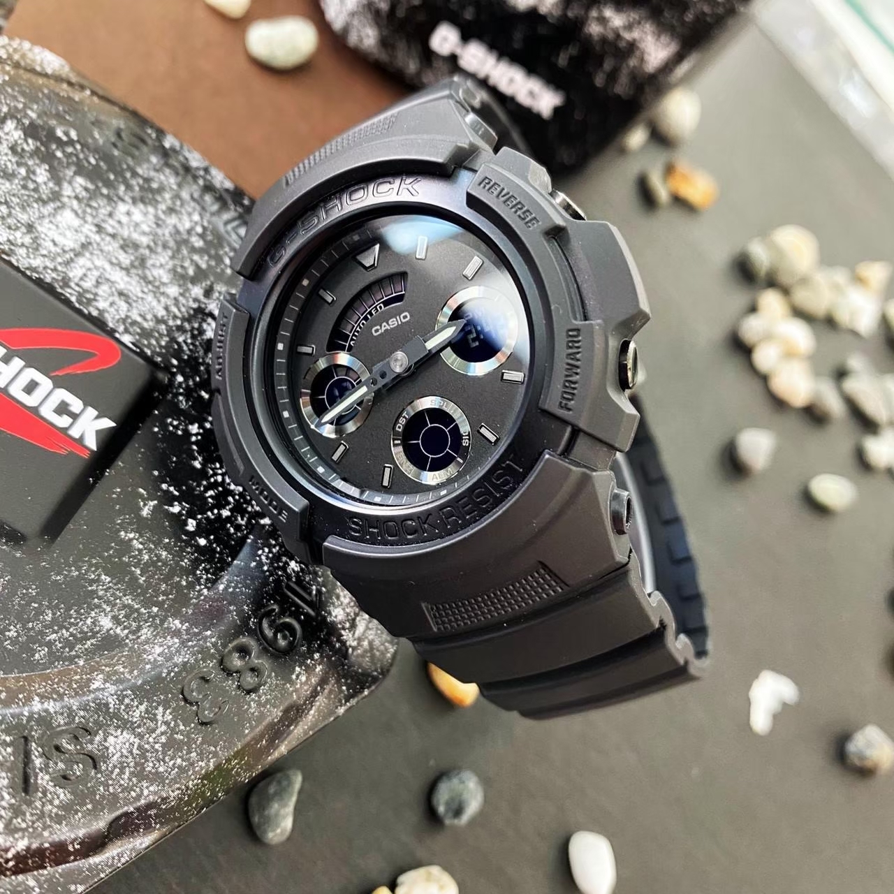【G-SHOCK】強悍霧黑三眼雙顯電子錶 AW-591BB-1A 46.4mm  現代鐘錶