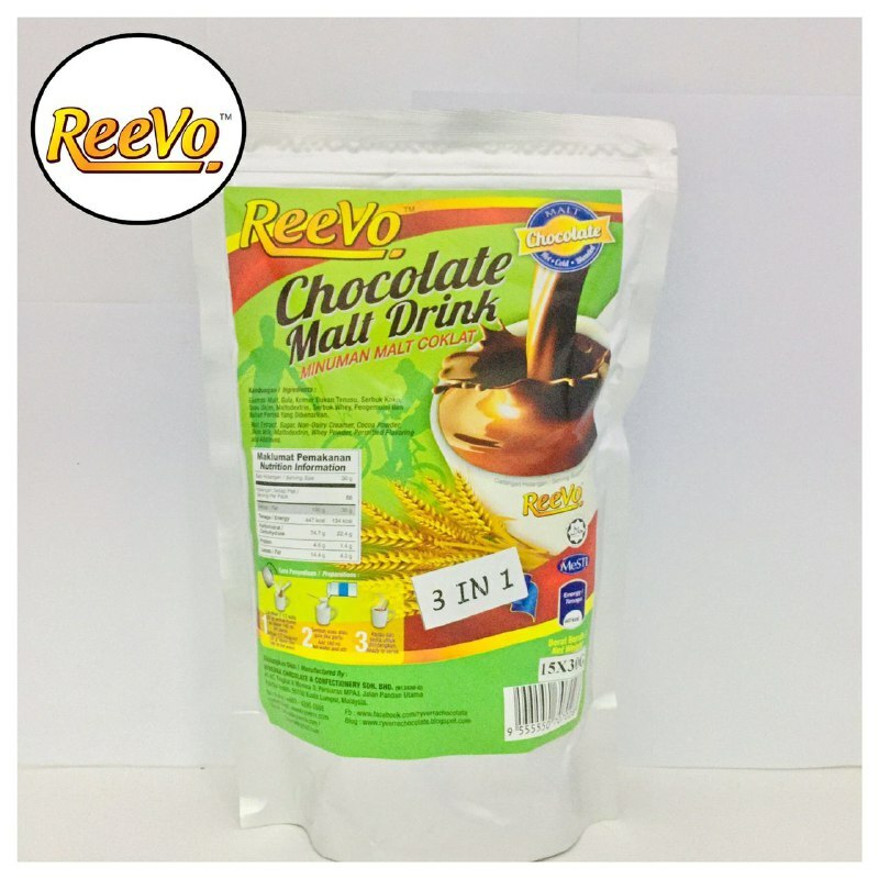 ReeVo Chocolate Malt Drink 3in1 (15s'x30g)