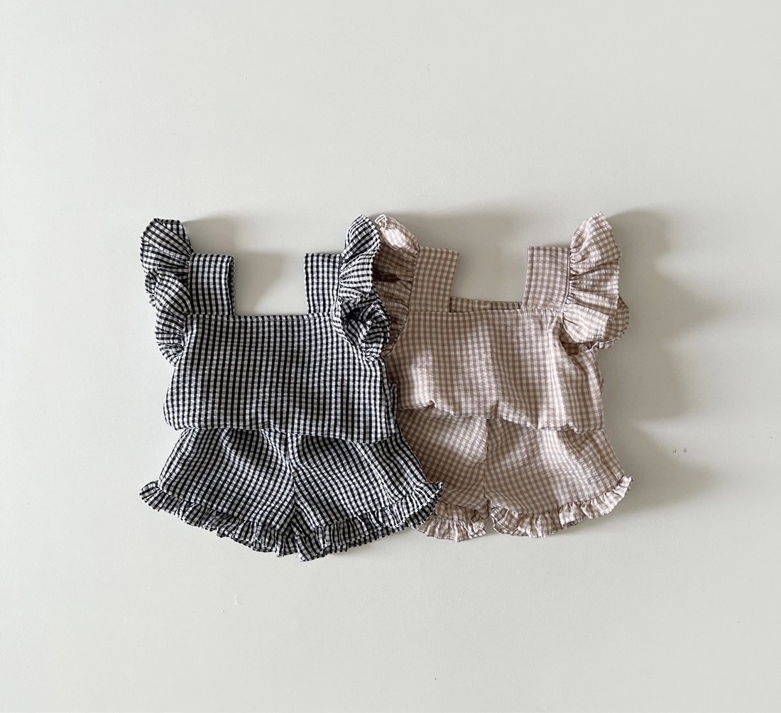 格子小飛袖套裝｜寶寶