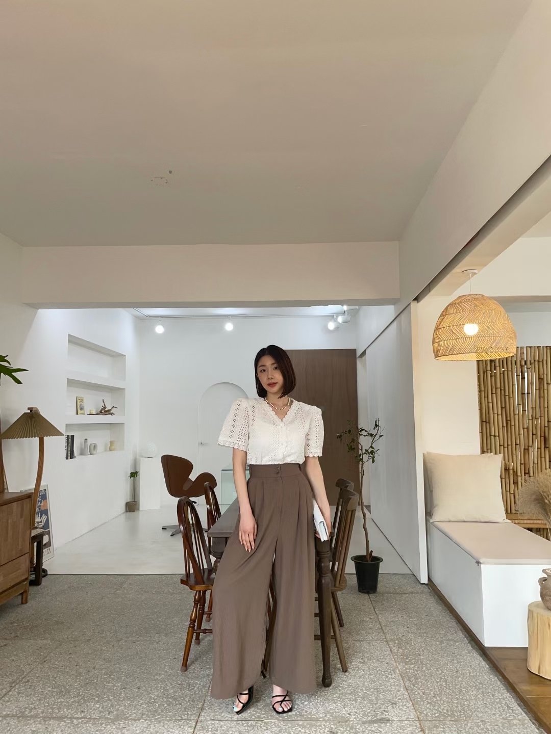 LBS024 後橡筋棉麻闊褲