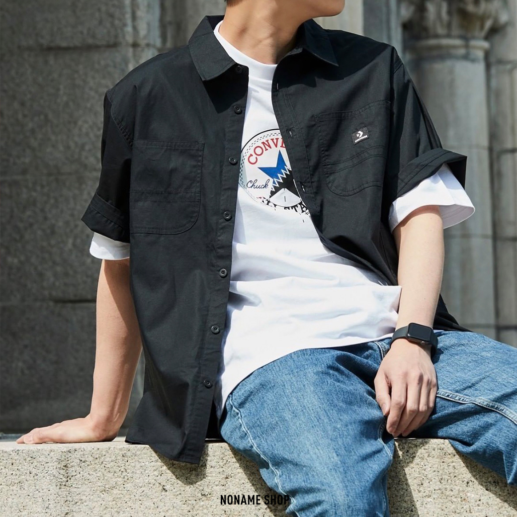 CONVERSE 襯衫 LOGO 雙口袋 黑 (男款)