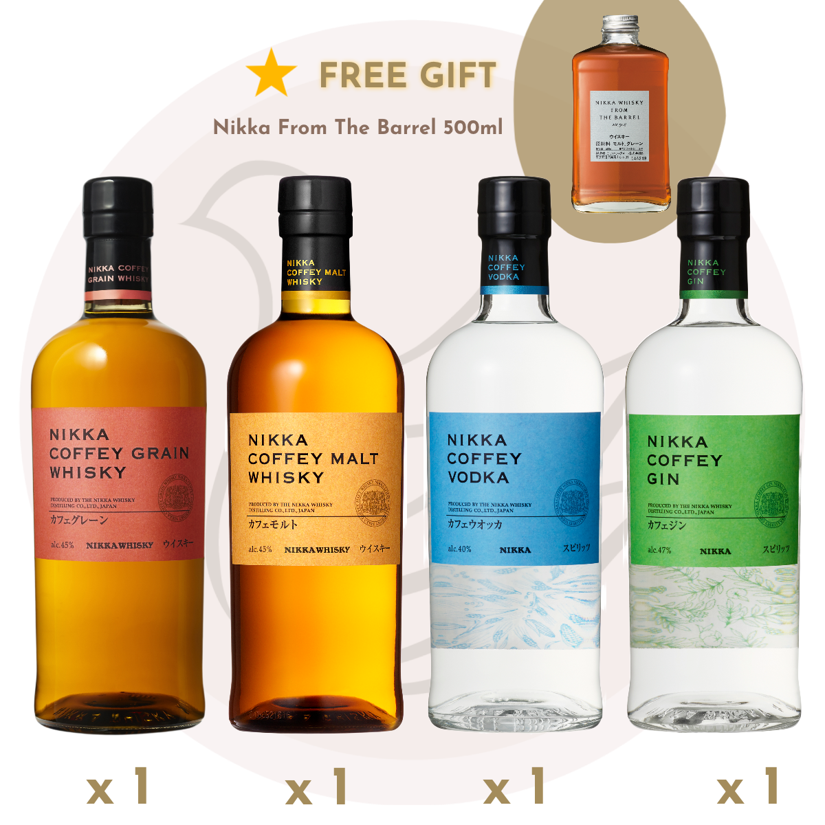 Nikka 威士忌特選套裝: Coffey 蒸餾式代表之選 (🎁隨套裝免費送贈: Nikka From The Barrel 500ml)