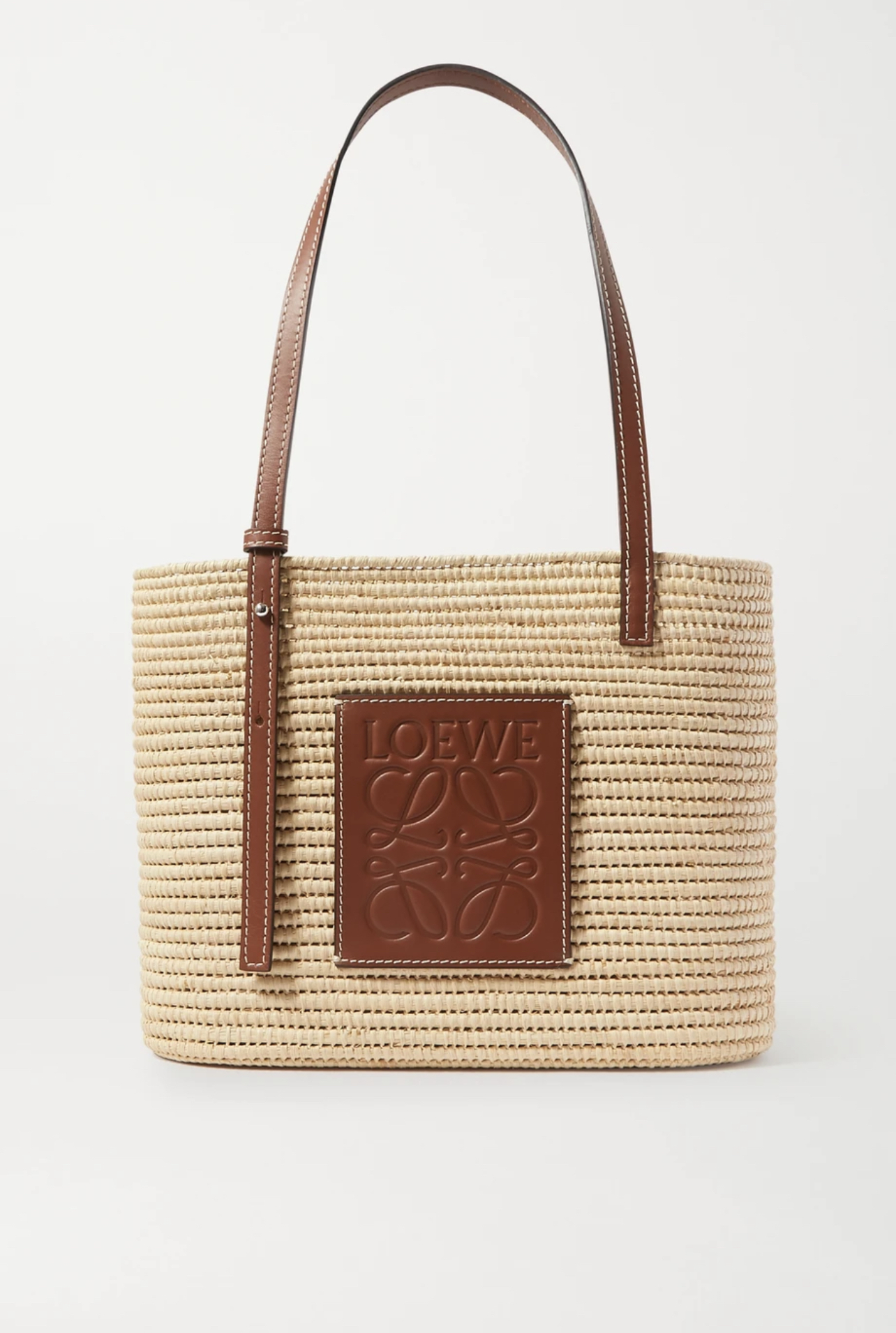 現貨｜LOEWE Small Square Basket bag in raffia and calfskin