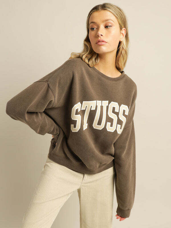 Stussy 正面大字LOGO 大學T 棕色 女