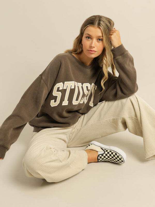 Stussy 正面大字LOGO 大學T 棕色 女