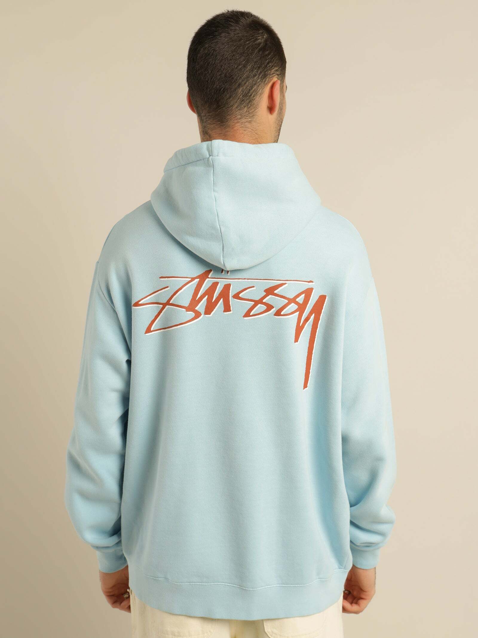 Stussy 背面大字LOGO 帽T 水洗藍色